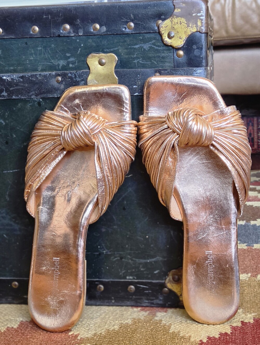 Jeffrey Campbell Knaughty-3 Rose Gold Knotted Slip-on Sandals